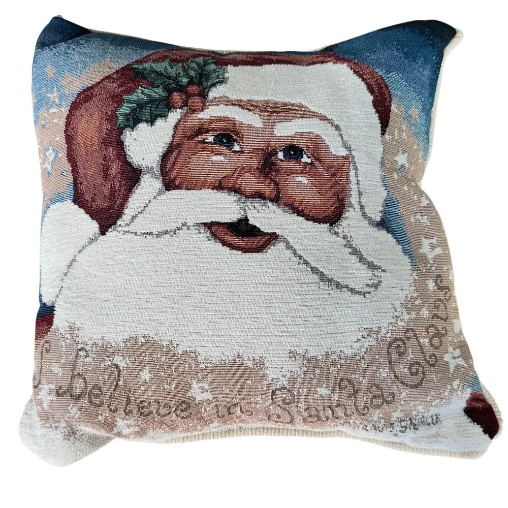 Santa Claus Tapestry Throw Pillow I Believe in Santa Claus 16x16 Holiday Vintage